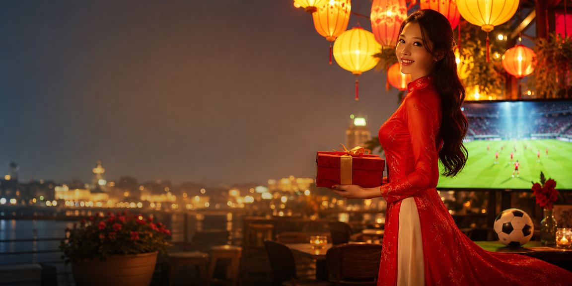 Người phụ nữ mặc áo dài tại Hà Nội theo dõi kèo bóng đá và khuyến mãi trên điện thoại