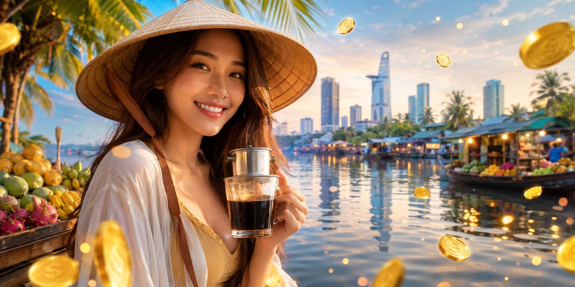 Người dùng vùng Mekong đội nón lá sử dụng app casino trên điện thoại di động