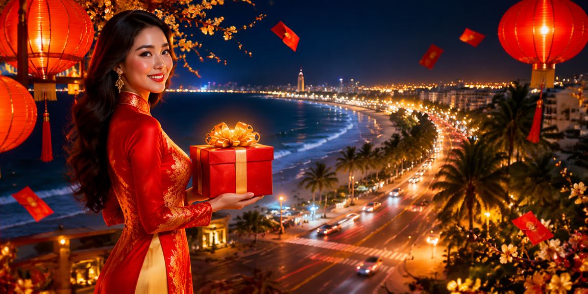 Người dùng Phan Thiết mặc áo dài nhận phong bì đỏ thưởng và kiểm tra tài khoản